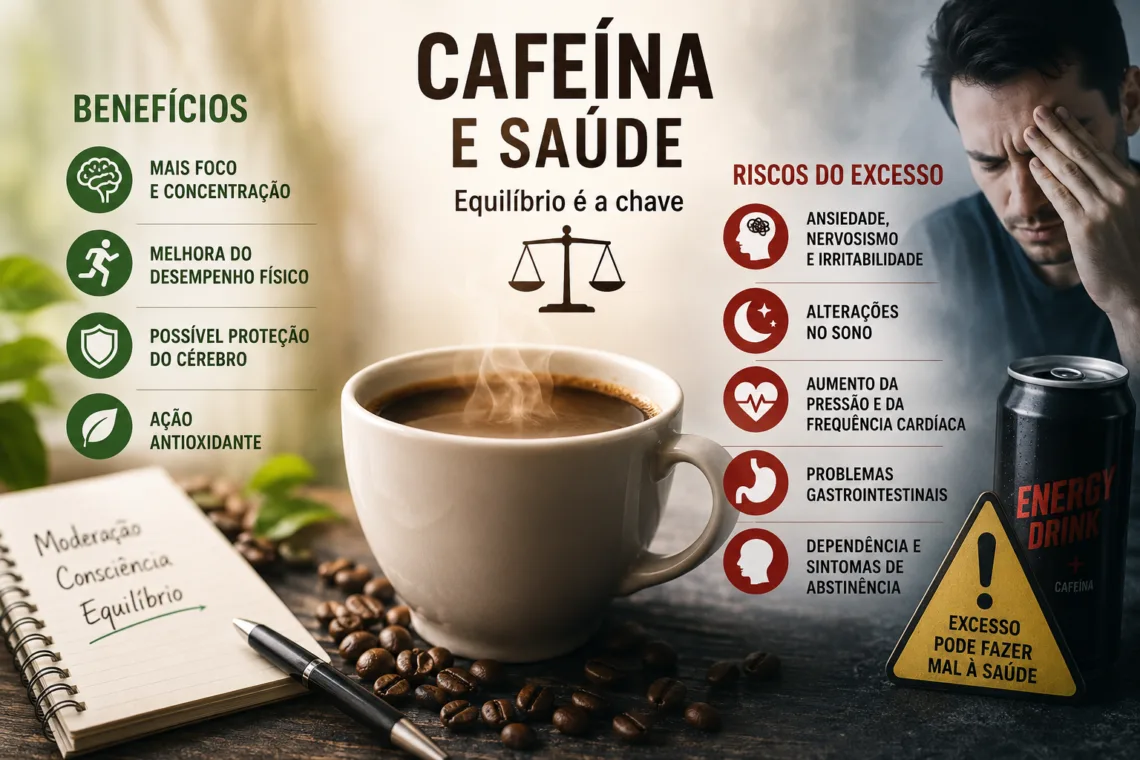 CAFEÍNA E SAÚDE: VILÃ OU ALIADA? ENTENDA OS EFEITOS NO CORPO 2 Benefícios e Maleficios da ingestão excessiva de café
